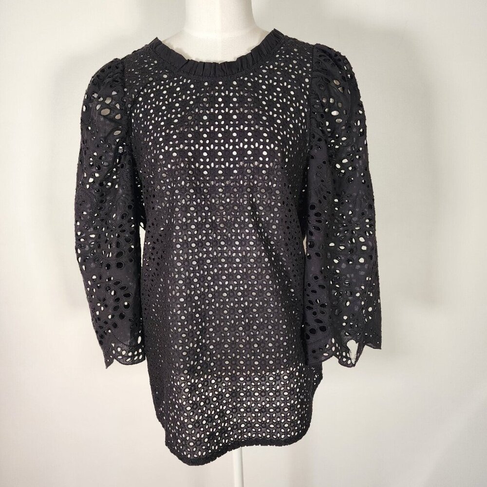 MUNTHE Como Blouse Black Eyelet Feminine Cotton Open Back EU 36 US 6 [flaw]